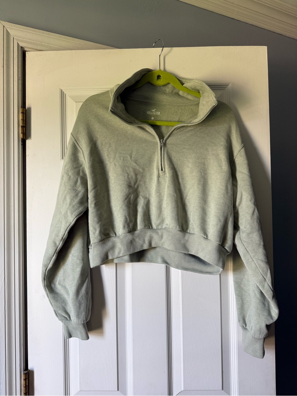 Hollister Cropped Sage Green Half-Zip Pullover